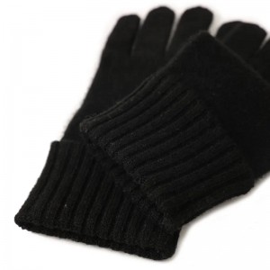 custom Fashion black knit cashmere gloves manufacturer wholesale winter plain color Cheap Warm Men full finger Gloves