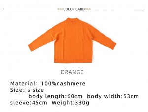 designer fashion crew neck cable knitted pure cashmere women’s sweater custom oversize ladies top cashmere pullover