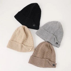 2022 new arrival winter women warm beanie cap cable knitted plain color cashmere hat