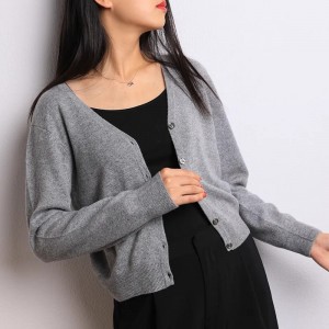 custom 100% cashmere women’s sweater knit top winter warm fashion plain knitted long sleeve cashmere cardigan pullover