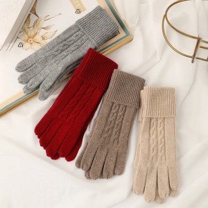 Custom logo winter knitted ladies men’s warm stretch gloves cuffed twisted soft 100% cashmere gloves