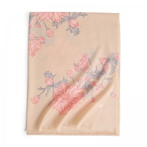 autumn winter thin style fashion soft custom wool winter stole scarf chrysanthemum flower print pashmina scarves shawl