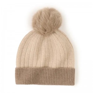 100% cashmere winter hat custom fitted women ladies girls rib knitted cuffed cashmere beanie hat cap