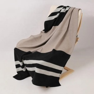 wholesale Custom bed stripped blanket 50% wool 50% cashmere double layer jacquard luxury soft throw blanket