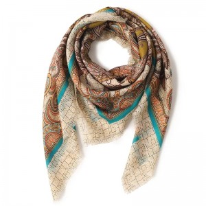 Newest designer made custom winter wool square scarf women print luxury soft elegant neck warmer cashmere headscarf