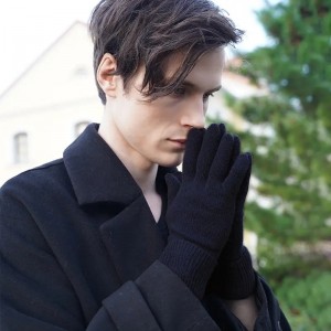 custom Fashion black knit cashmere gloves manufacturer wholesale winter plain color Cheap Warm Men full finger Gloves