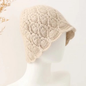 flower design 100% cashmere winter hat cap women warm fashion knitted cashmere beanie