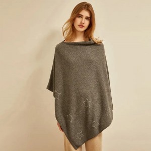 custom design winter lady 90% Wool 10% Cashmere Poncho customize logo women luxury warm plain knitted cape shawl with rhinestone