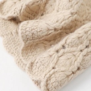 flower design 100% cashmere winter hat cap women warm fashion knitted cashmere beanie