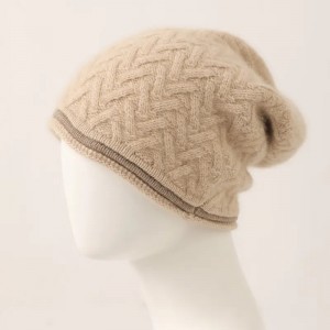 custom designer herringbone knit women cashmere beanie hat custom logo ladies warm pure cashmere winter hat