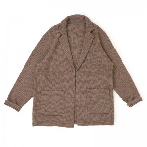 turn down collar 100% pure cashmere cardigan custom winter herringbone women clothing coat suit