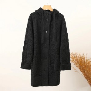 plain color cable knitted plus size women’s sweater custom designer cashmere cardigan hoodie coat