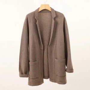 turn down collar 100% pure cashmere cardigan custom winter herringbone women clothing coat suit