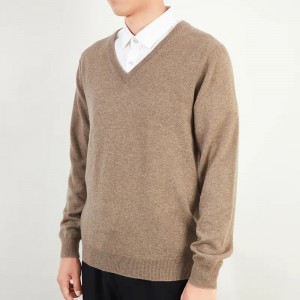 plain color knitted long sleeve Men’s Sweaters custom knitted V neck pure cashmere pullover sweater