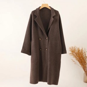 custom winter Turn-down Collar cashmere cardigan coat jacket plain color knitted cashmere women clothing sweater