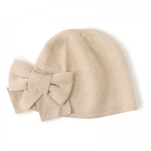 bow tie decoration pure inner mongolia cashmere beanie luxury fashion women ladies plain knitted winter caps hats