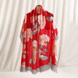 custom 80s merino wool Begonia flowers print pashmina scarves shawl autumn winter fashion cashmere stole scarf for women