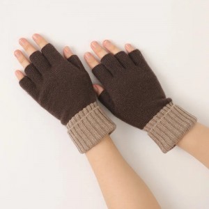 desginger cuffed edge pure cashmere winter gloves plain knitted fingerless women ladies warm fashion cashmere gloves mittens