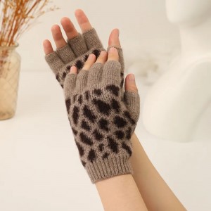 luxury fashion accessories women winter fingerless gloves lepord jacquard knitted half finger cashmere gloves & mittens