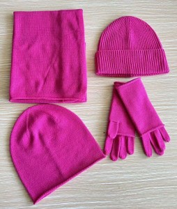 inner mongolia pure cashmere winter fashion accessories women plain knitted cashmere hat scarf glove suit one set