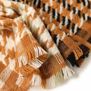 2021 winter new arrival Wool Women houndstooth square scarf custom embroidery logo ladies wool scarves