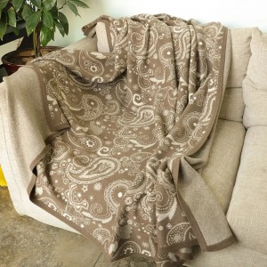 home bedroom hotel use winter warm 100% pure cashmere blanket custom Cashew Jacquard knitted cashmere throw