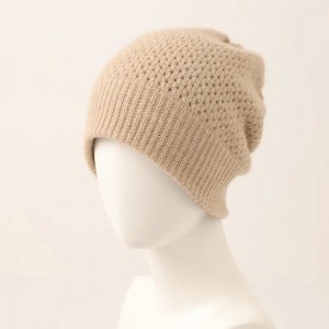 double layer 100% cashmere winter hat custom logo designer hollow knitted women warm cashmere beanie hat