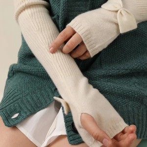 41cm long white 100% pure cashmere Arm Warmers Fashion winter women thermal Mittens luxury cute Fingerless Knitted Gloves