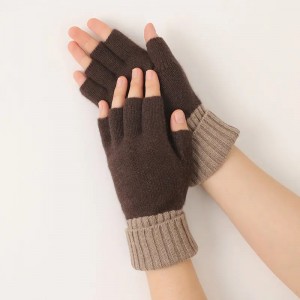 desginger cuffed edge pure cashmere winter gloves plain knitted fingerless women ladies warm fashion cashmere gloves mittens
