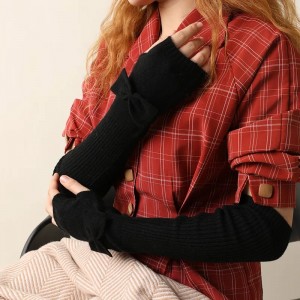 41cm long white 100% pure cashmere Arm Warmers Fashion winter women thermal Mittens luxury cute Fingerless Knitted Gloves