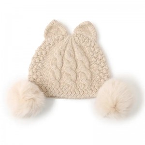 three real fox fur pom pom winter hat custom logo design luxury fashion women 100% cashmere beanie cap