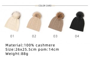 real fox fur pom pom pure cashmere winter hat custom fashion women cable knitted cashmere beanie hat