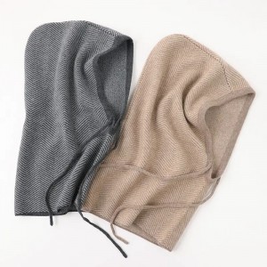 herringbone knitted cashmere hoodie hat women winter fashion soft beanie hat with custom logo
