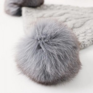 three real fox fur pom pom winter hat custom logo design luxury fashion women 100% cashmere beanie cap