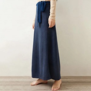 plain knitted blue cashmere women skirts long style ladies winter skirts dress