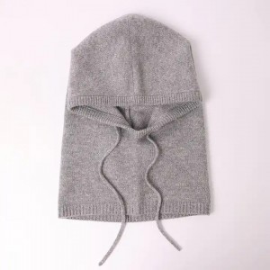 luxury Fashion knitted warm drawstring beanie custom 100% cashmere balaclava winter hoodie hat embroidery logo for women