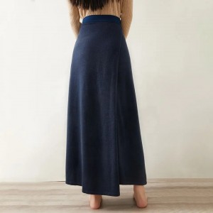 plain knitted blue cashmere women skirts long style ladies winter skirts dress