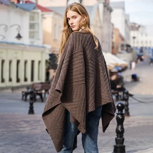 custom winter women warm knitted wool poncho solid color luxury soft ladies fashion elegant 100% wool cape shawl