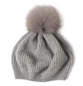 Winter Outdoor Warm Women Cashmere ny Beanie Hat luxury fashion ladies girls cashmere bucket hat caps with real fox fur pom pom