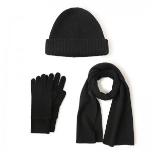 100% wool women girls winter warm scarf hat & glove sets custom designer fashion ladies knitted wool beanie scarves gloves suit