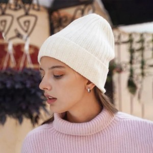 100% cashmere knit rib ny beanie winter women luxury Fashion cute Warm hat caps