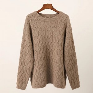 crew neck natural color cable knitted pure cashmere pullover custom fashion oversize women’s sweater clothing knit top