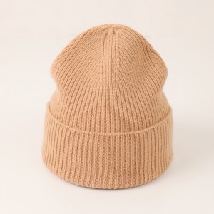 Winter New Ribb Knitted cashmere and wool blended beanie Custom label unisex cuff offwhite warm hat