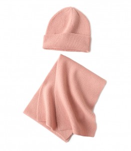New Styles Rib Knitting 100%Cashmere Kid scarf hat set Winter baby winter cashmere scarf and beanie
