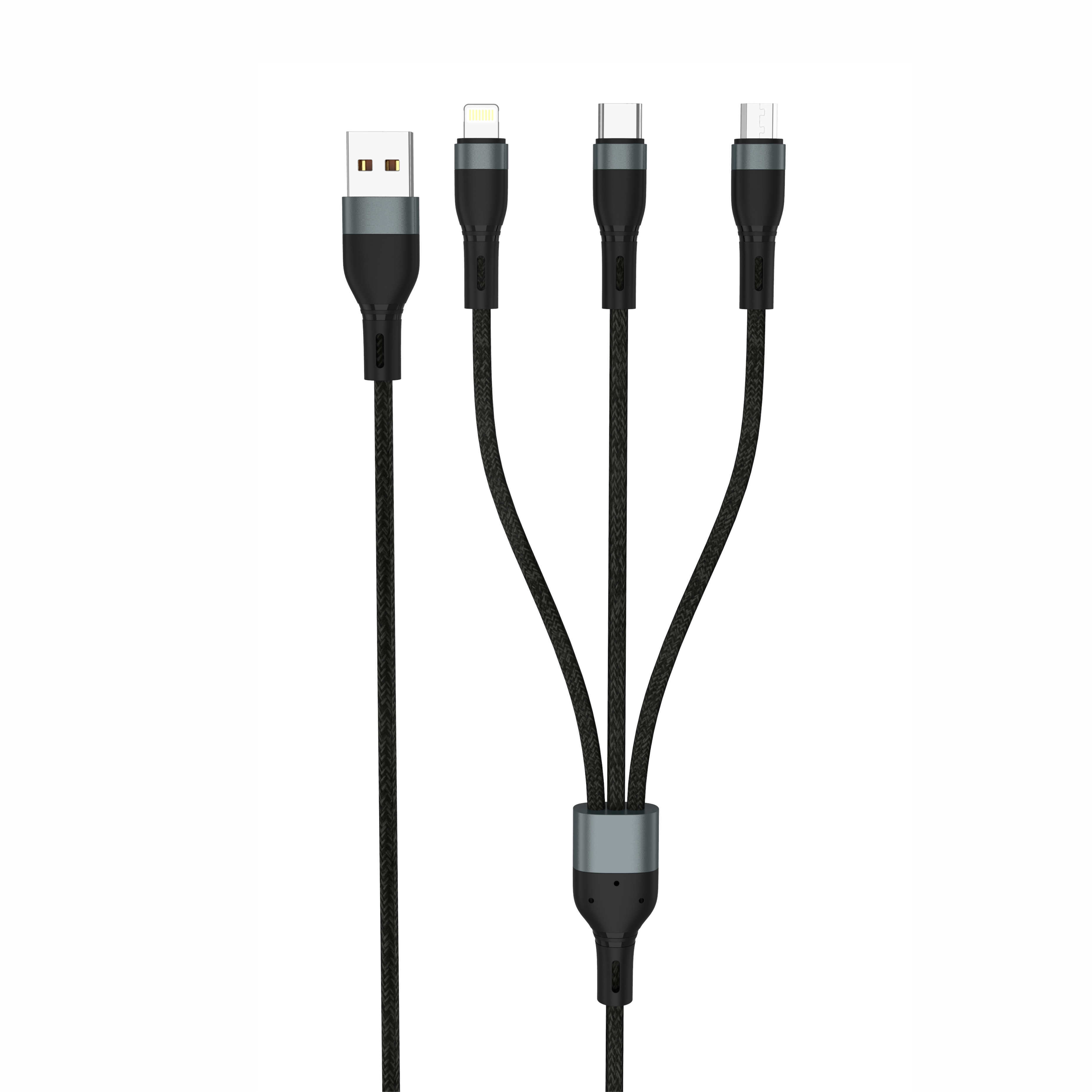 M37-1.2M 6A fast charging 3 in 1 usb cable(micro+lightning+type C)