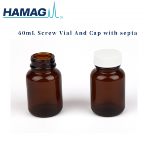 Hamag 60ml screw top vial and cap with septa amber vial