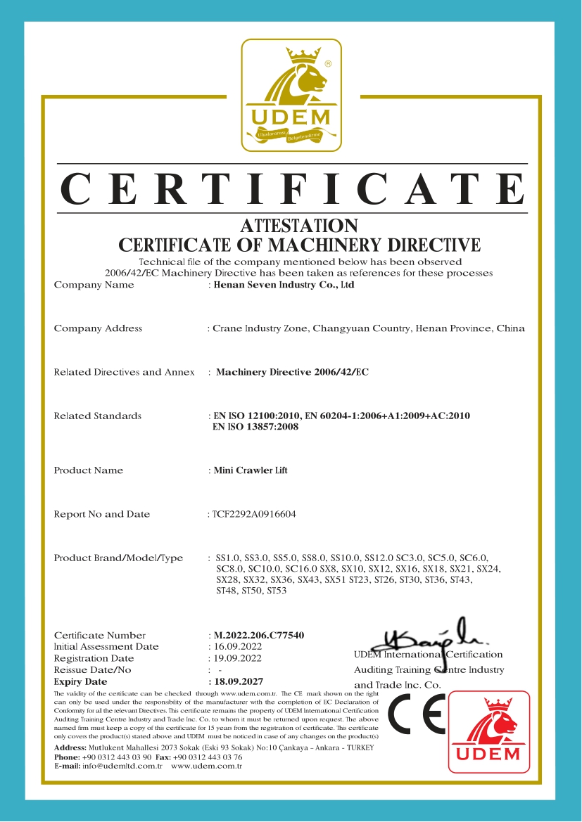 CE Certificate of Mini Crawler Crane