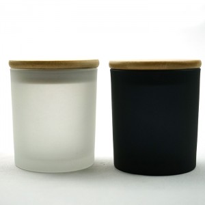 10oz frosted empty glass candle jar with bamboo lid