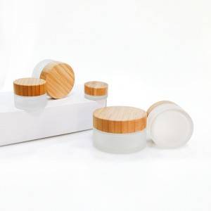 Environmental Glass Cream Jars with Bamboo Lid Frosted