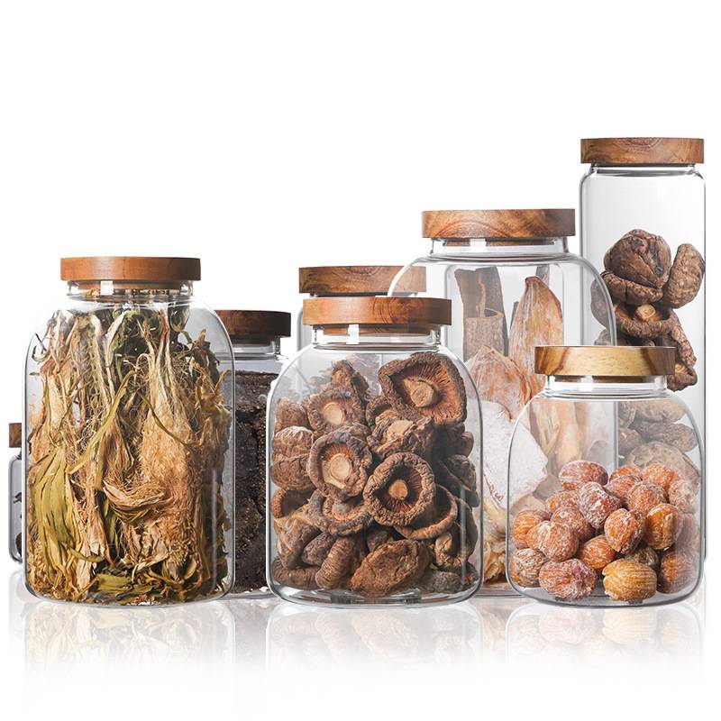 Wooden cover glass storage jar
